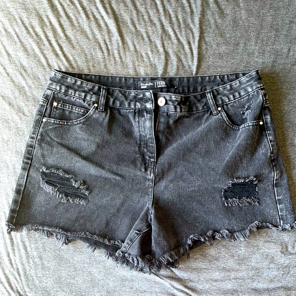 Distressed black denim shorts Size 14